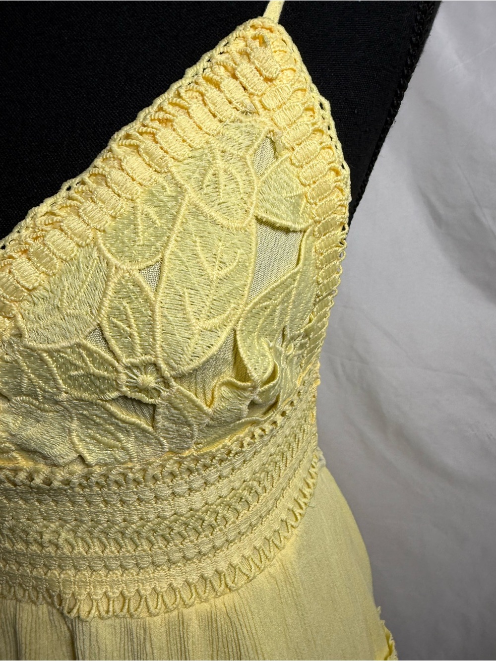 270) Streetwear Society Yellow Lace Tiered Mini Dress | Boho Summer Sundress - Picture 3 of 11